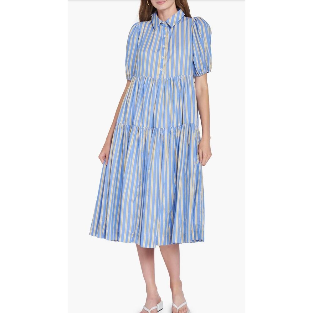 En Saison women’s Stripe Cotton Full Button Midi Shirtdress size Small